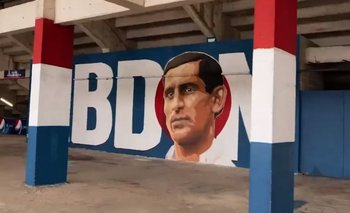 El mural de Abdón Porte que está en la tribuna que lleva su nombre en el Gran Parque Central