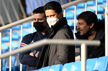 Pochettino, Al-Khelaifi y Leonardo en el Bernabéu antes del partido