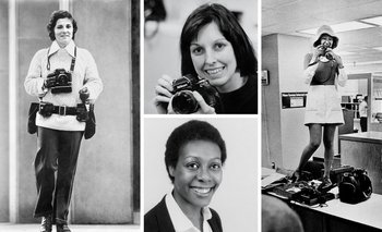 Cuatro de las fotógrafas de planta en los años setenta, en en sentido de las manecillas del reloj: Joyce Dopkeen, Teresa Zabala, Marilynn K. Yee y Ruby Washington