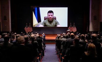 El presidente de Ucrania, Volodímir Zelenski en videoconferencia 