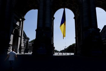 Bandera de Ucrania en Bruselas, Bélgica