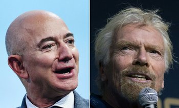 Foto que muestra a Jeff Bezos a la izquierda; Richard Branson a la derecha.