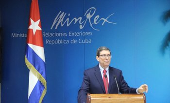  El canciller de Cuba, Bruno Rodríguez, brinda una conferencia de prensa este martes con motivo de multitudinarias protestas