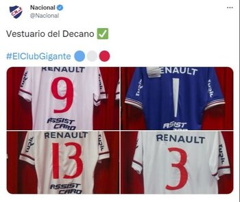 El tuit de Nacional con los números de las camisetas