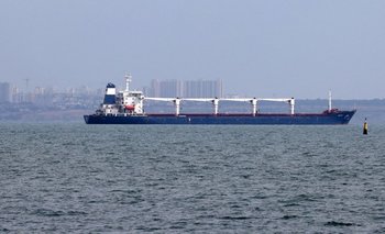 El barco llamado Razoni, de bandera de Sierra Leona, transporta una carga de 26.000 toneladas de maíz.