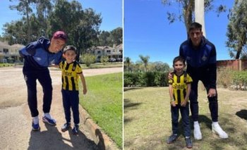 Luis Suárez y Sergio Rochet y sus fotos junto a un niño de Peñarol