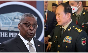 Los secretarios de defensa estadounidense, Lloyd Austin, y chino, Wei Fenghe