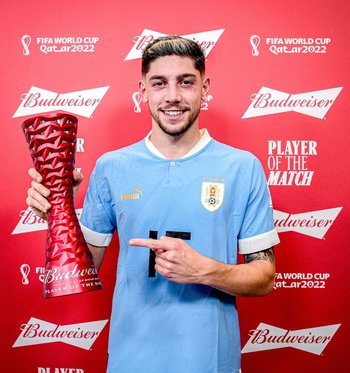 Federico Valverde fue elegido el Mejor Jugador del Partido entre Uruguay y Corea del Sur