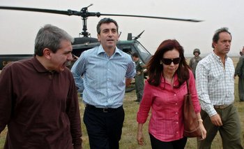 Aníbal Fernández, Florencio Randazzo, Cristina Fernández y Daniel Scioli, los líderes del Frente para la Victoria.<br>