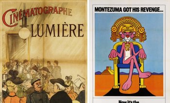 Los carteles de las películas de los Hermanos Lumiére (1896)  y de la Pantera Rosa (1978)
