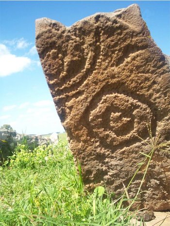 Ejemplo de petroglifo, arensica silicificada con grabados 