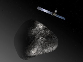 Una recreación de la sonda Rosetta sobre el cometa 67P/Churiumov-Guerasimenko